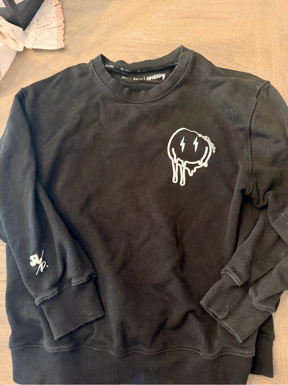Kids Black Graphic Crew Sweatshirt with Drip Emblem